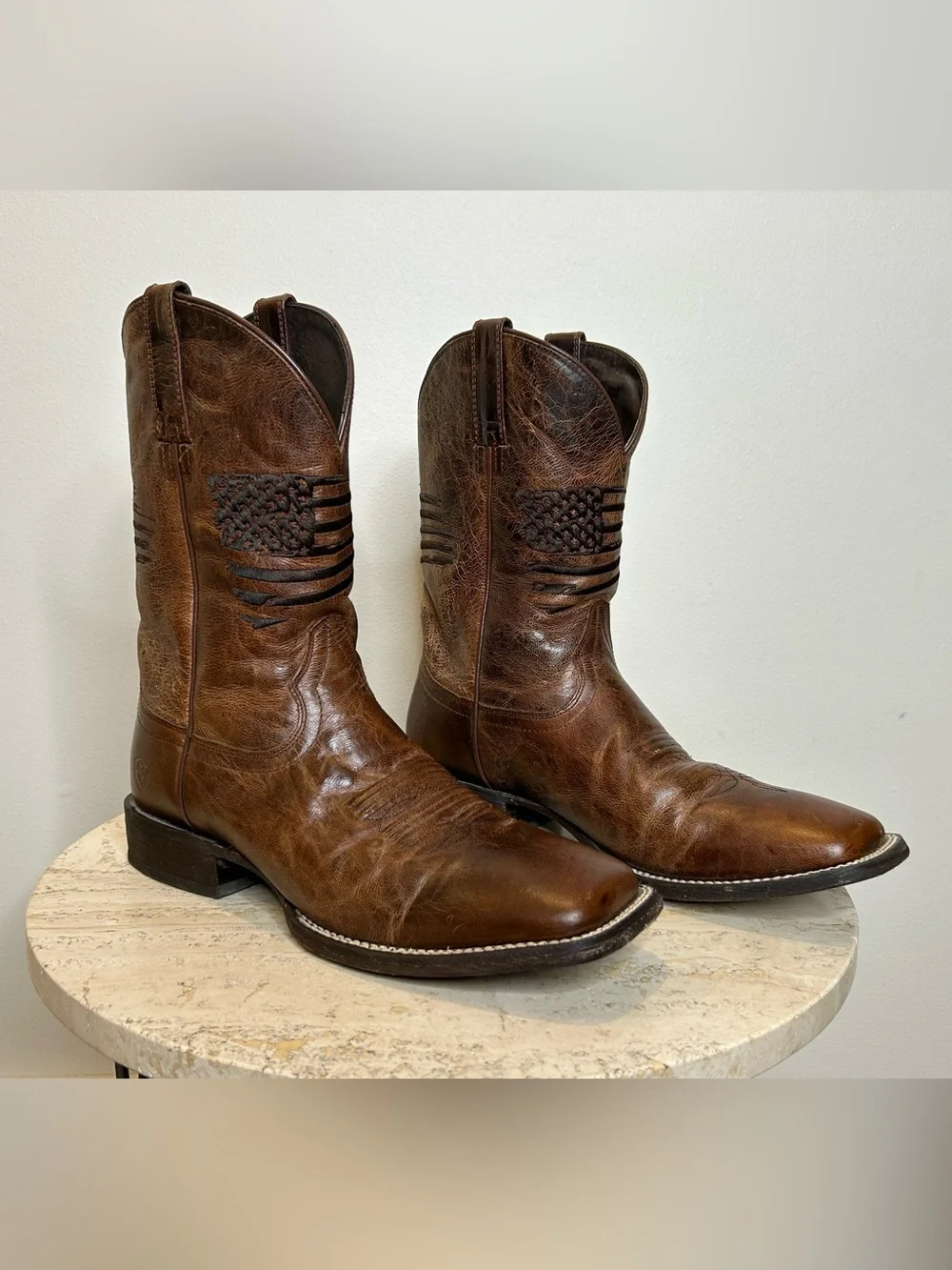 Ariat Men's Brown Leather Cowboy Boots with Stitch Accents Size 11.5D